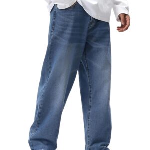 Trendy Men’s Baggy Fit Denim Jeans – Washed Blue Streetwear Style